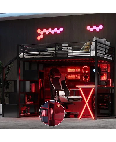 Streamdale Furniture Metal Loft Bed with Work Station, Wardrobe & Storage