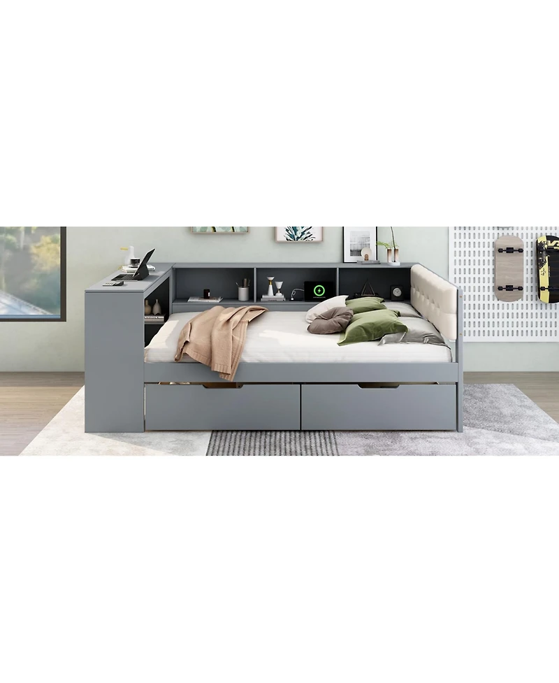 Streamdale Furniture Wood Full Platform Bed with Storage & Charging