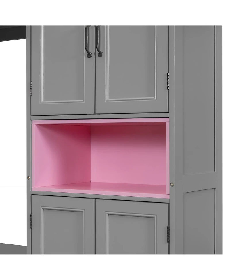 Streamdale Furniture Twin Gray Wooden Murphy Bed with Tv Stand, Drawers & Shelves