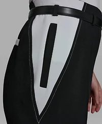 Karl Lagerfeld Paris Women's Color Blocked Belted Straight Pants