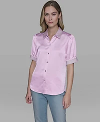 Karl Lagerfeld Paris Women's Beaded Short-Sleeve Top