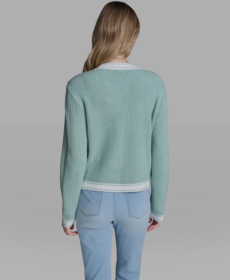 Karl Lagerfeld Paris Women's Marled Crewneck Cardigan Sweater