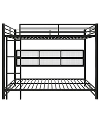 Streamdale Furniture Metal Queen over Queen Bunk Bed with Storage Cabinets and Led