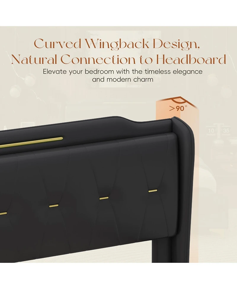 Streamdale Furniture Queen Leather Bed Frame Wingback Headboard Platform