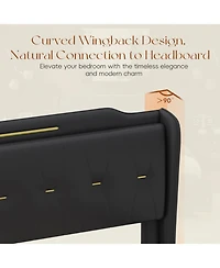 Streamdale Furniture Queen Leather Bed Frame Wingback Headboard Platform