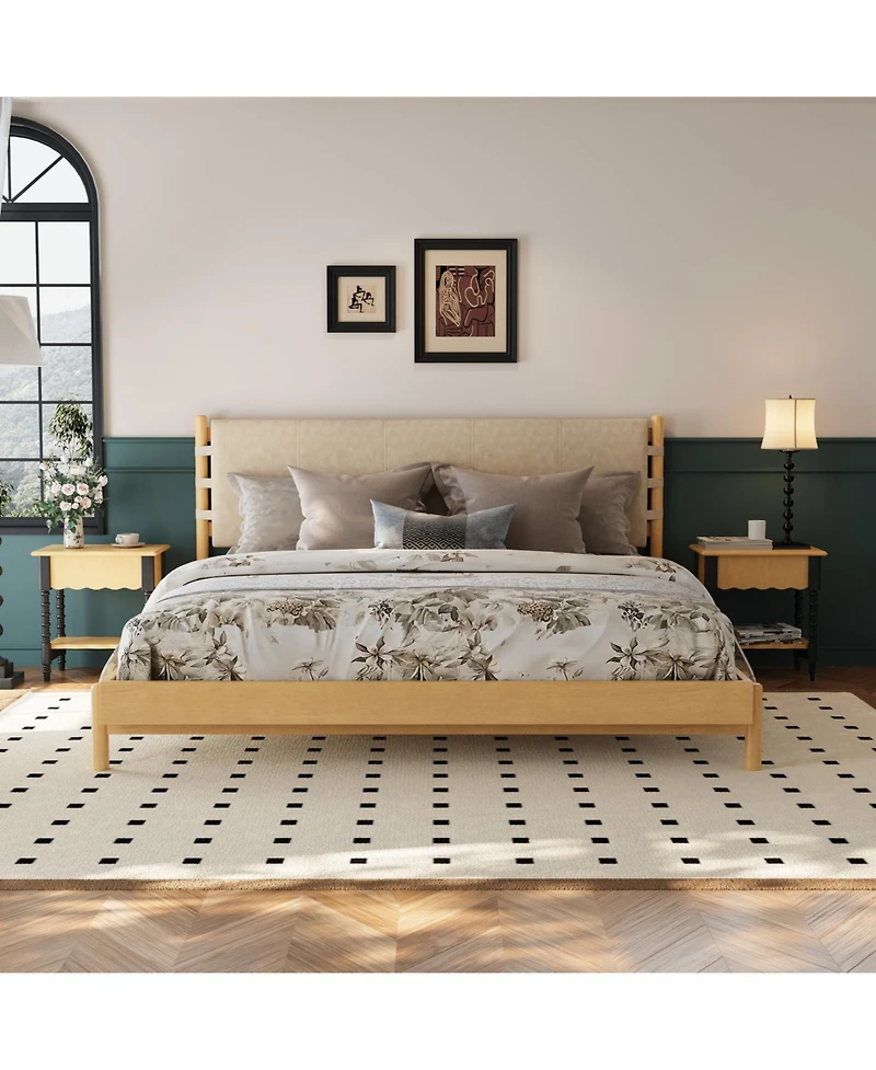 Streamdale Furniture Streamdale King Beige Mid-Century Platform Bed Frame with Headboard