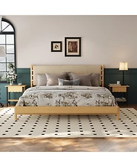 Streamdale Furniture Streamdale King Beige Mid-Century Platform Bed Frame with Headboard