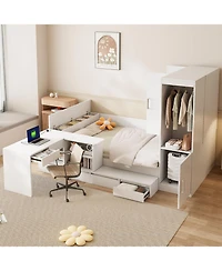 Streamdale Furniture Full Wooden Platform Bed with 6 Drawers, Shelves, desk and Wardrobe