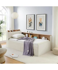 Streamdale Furniture Twin Velvet Daybed- Storage Headboard, Wireless Charging, Led, Beige