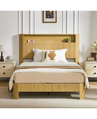 Streamdale Furniture Full Xl Bed Frame- Storage Headboard, Charging Station, Natural