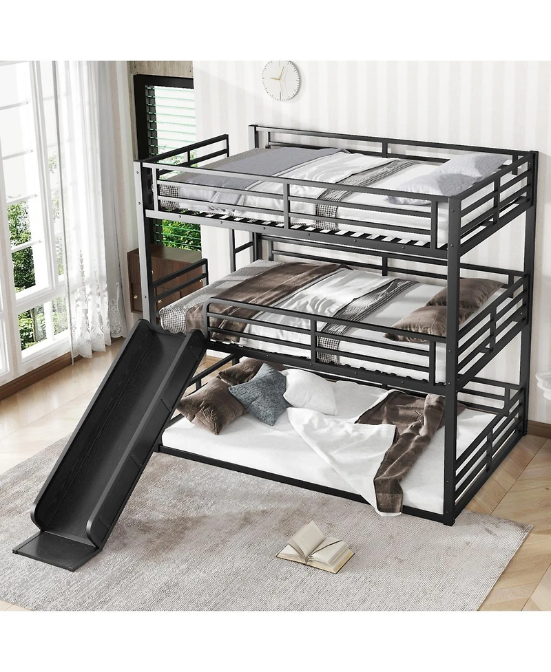 Streamdale Furniture Triple Bunk Bed with Slide, Metal, Heavy-Duty