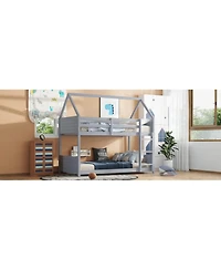 Streamdale Furniture Twin Over Twin Wood Guardrails House Bunk Bed