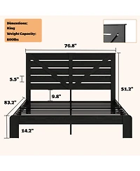 Streamdale Furniture King Wood Platform Bed Frame, Noise Free, Easy Assembly, Under Bed Storage, Black