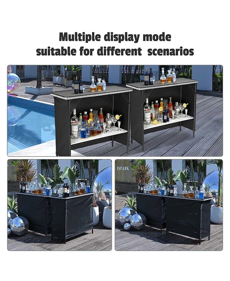 InstaHibit Ez Go 2 Pcs Portable Bar Table Shimmer Decor with Carry Bag Black Skirt for Wedding Camping Tradeshow Party