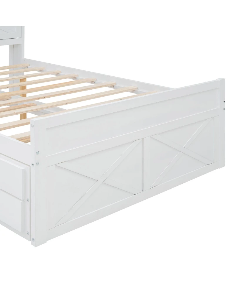 Full Size Wooden Storage Bed with Twin Trundle and Outlets