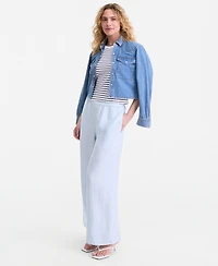 On 34th Women's Crinkle Satin Wide-Leg Pull-On Pants, Regular & Short, Macy's Exclusive