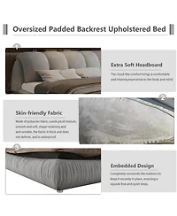 Streamdale Furniture Beige Upholstered Platform Bed with Oversized Backrest