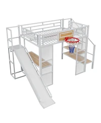 Streamdale Furniture Metal Loft Bed with Desk, Wardrobe, Slide & Stairs