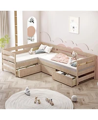 Streamdale Furniture Twin Size L-shaped Platform Bed with Three Storage Drawers