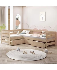 Streamdale Furniture Twin Size L-shaped Platform Bed with Three Storage Drawers