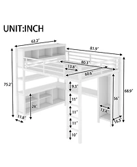 Streamdale Furniture Queen Loft Bed with Desk & Wardrobe