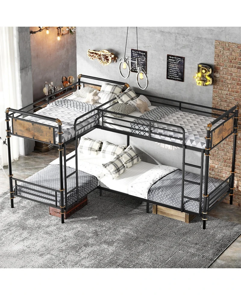 Streamdale Furniture Quad Bunk Bed, Heavy Duty Metal, Detachable Triple/Twin, Black