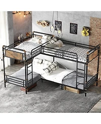 Streamdale Furniture Quad Bunk Bed, Heavy Duty Metal, Detachable Triple/Twin, Black