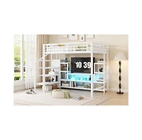 Streamdale Furniture Full Size White Metal Loft Bed with Staircase & Wardrobe