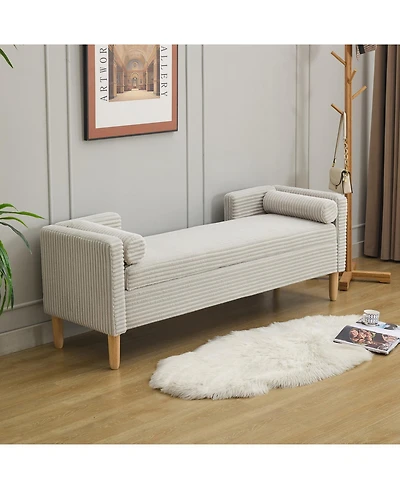 Streamdale Furniture Corduroy Storage Bench w/ Armrests & Pillows