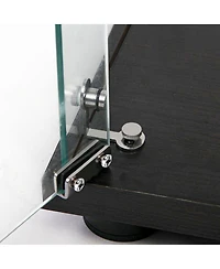 Streamdale Furniture Black Tempered Glass Cabinet w/ Led, Lock & Wheels