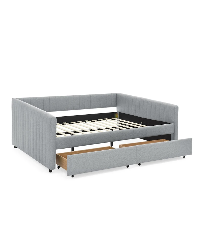 Streamdale Furniture Grey Upholstered Daybed with Storage Drawers, 86.5" x 65" x 30"