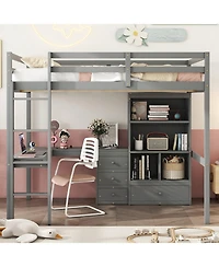 Streamdale Furniture High Loft Bed with Desk, Storage, Ladder, Grey