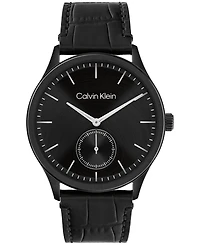 Calvin Klein Men's Tailored Black Leather Strap Watch, 42mm