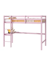 Streamdale Furniture Pink Twin Loft Bed with Desk & Guardrail