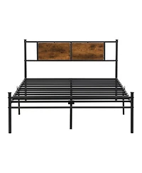 Streamdale Furniture King Metal Bed Frame with Headboard and Wood Panel Accents in Black