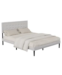 Streamdale Furniture Streamdale Iron Platform Bed Frame with Wooden slats support & Upholstered Headboard (Queen Size)