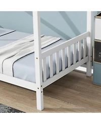 Streamdale Furniture Twin House Bed with Headboard and Footboard, Twin Rubber Wood Bed with House Frame