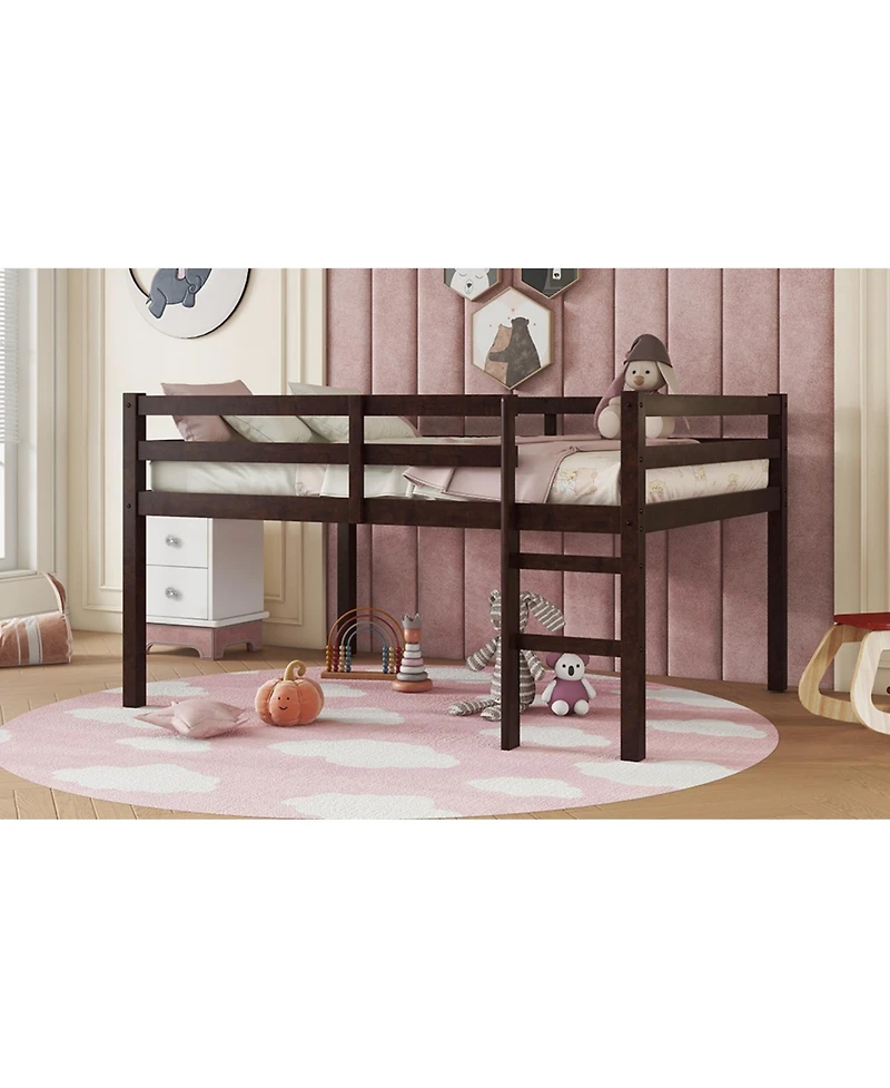 Streamdale Furniture Full Rubber Wood Loft Bed with Ladder,Espresso