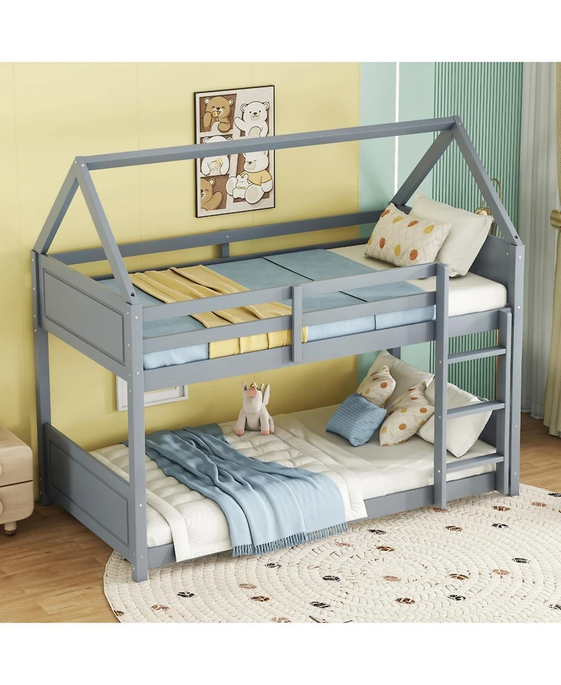 Streamdale Furniture Twin-over-Twin Bunk Bed with Headboards, Guardrails, Ladder