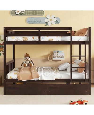 Streamdale Full-Size Bunk Bed with Drawers, Convertible to 2 Full Beds