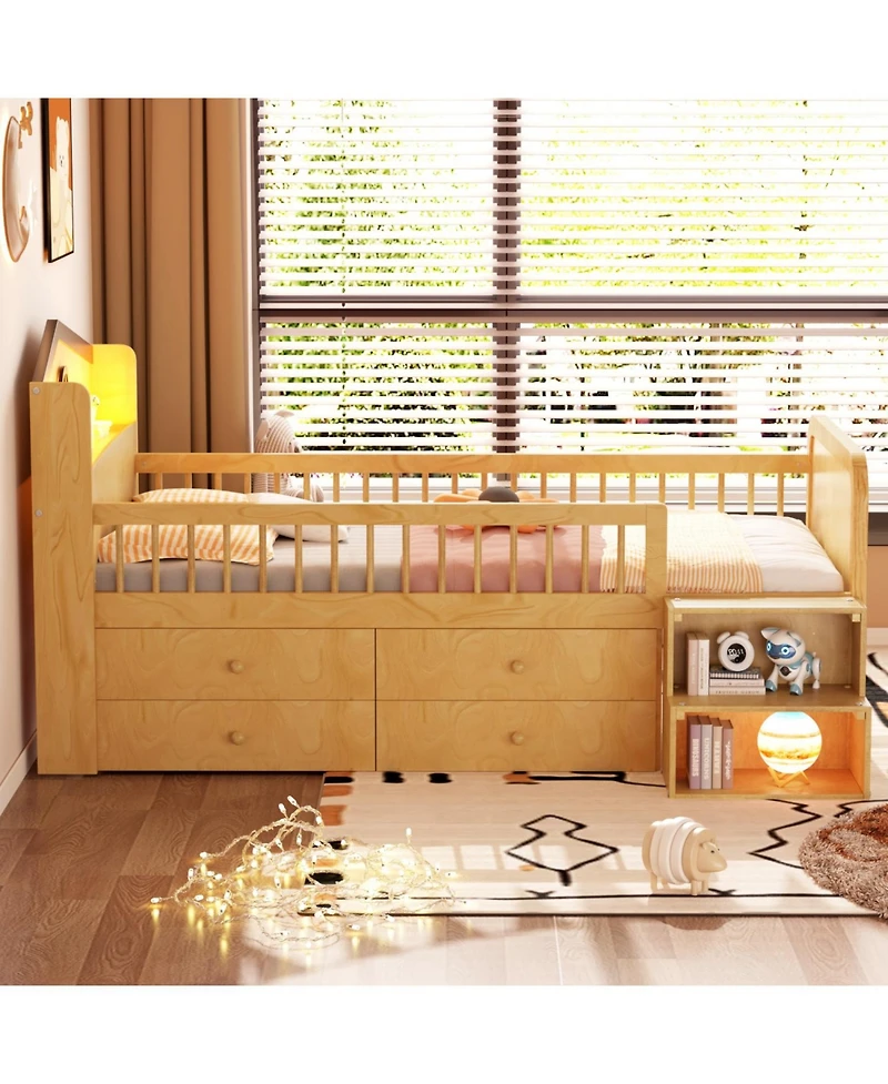 Streamdale Furniture House Loft Bed with Led Lights and Storage