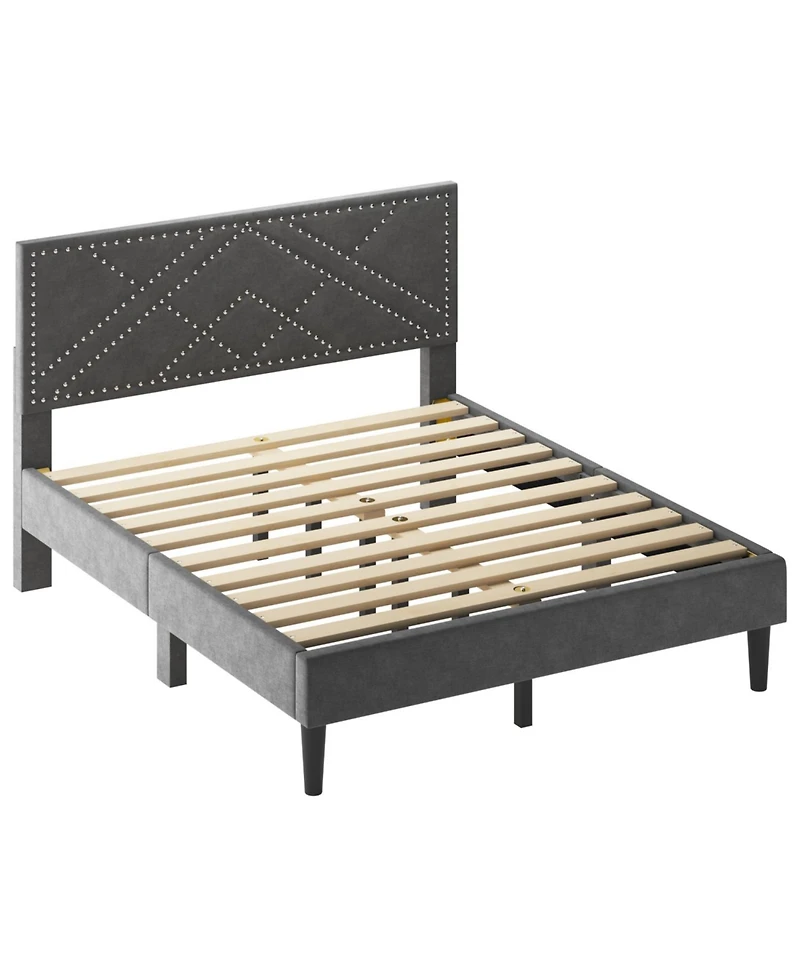 Streamdale Furniture Queen Size Bed Frame with Headboard Storage & Sturdy Metal Slats (No Box Spring)