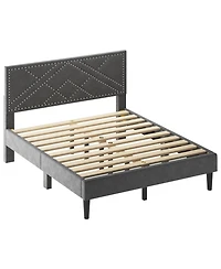 Streamdale Furniture Queen Size Bed Frame with Headboard Storage & Sturdy Metal Slats (No Box Spring)