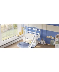 Streamdale Furniture Twin Over Twin Wood Bunk Bed with Convertible Slide, Ladder & Safety Guardrail