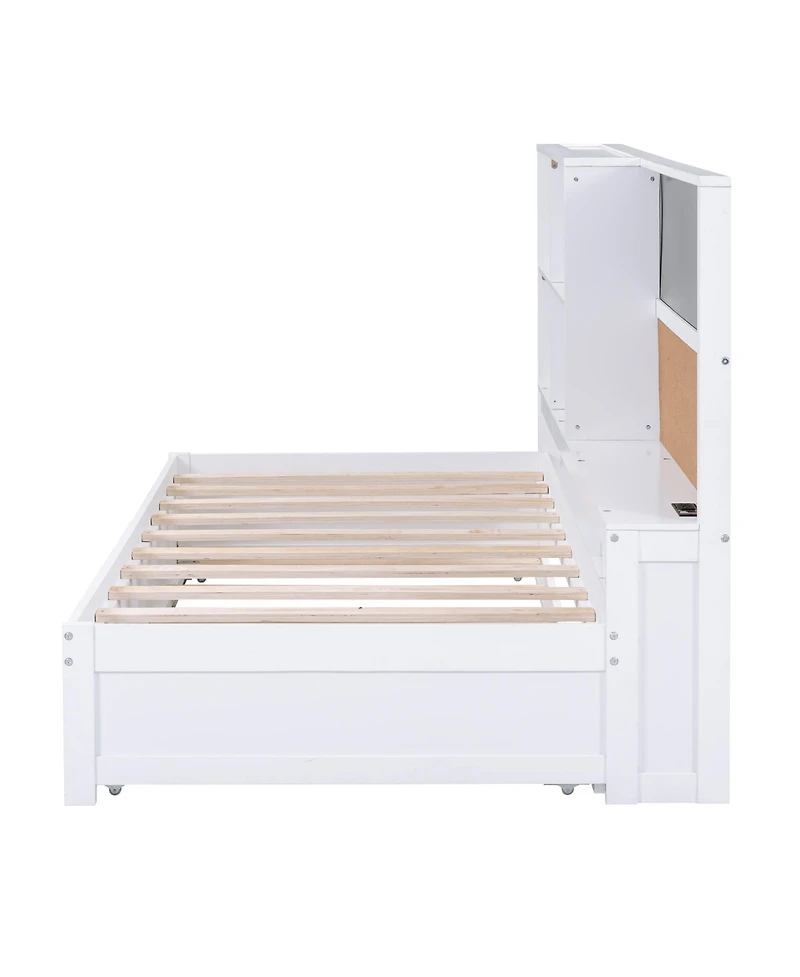 Streamdale Furniture Streamdale Twin Size Daybed with Storage Shelves, Blackboard, Cork board, Usb Ports and Twin Size Trundle