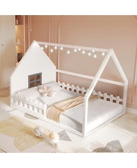 Streamdale Furniture Full Wood House Bed with Window and Fence.