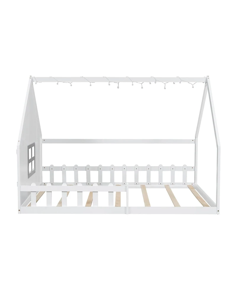 Streamdale Furniture Full Wood House Bed with Window and Fence.
