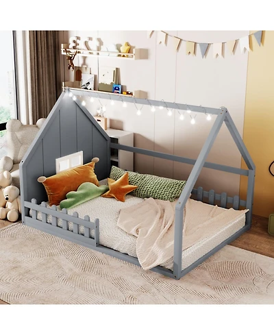 Streamdale Furniture Full Wood House Bed with Window and Fence.