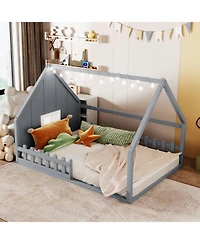 Streamdale Furniture Full Wood House Bed with Window and Fence.