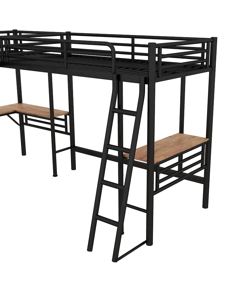 Streamdale Furniture Twin Size Metal Loft Bed with Two Built-in Desks